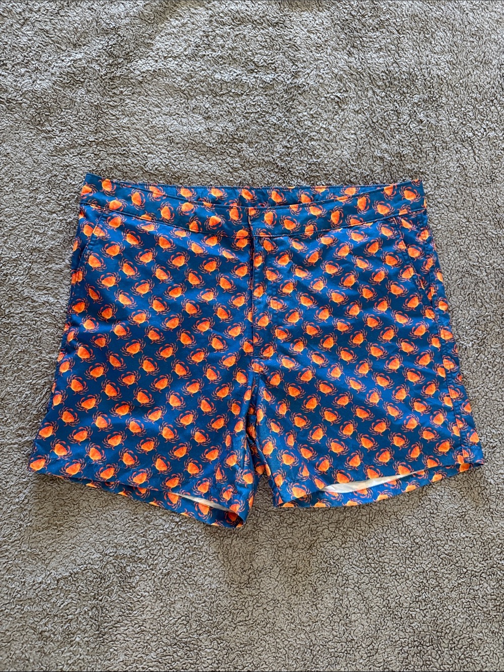Men's Navy Athletic Swim Shorts with Orange Crab Print